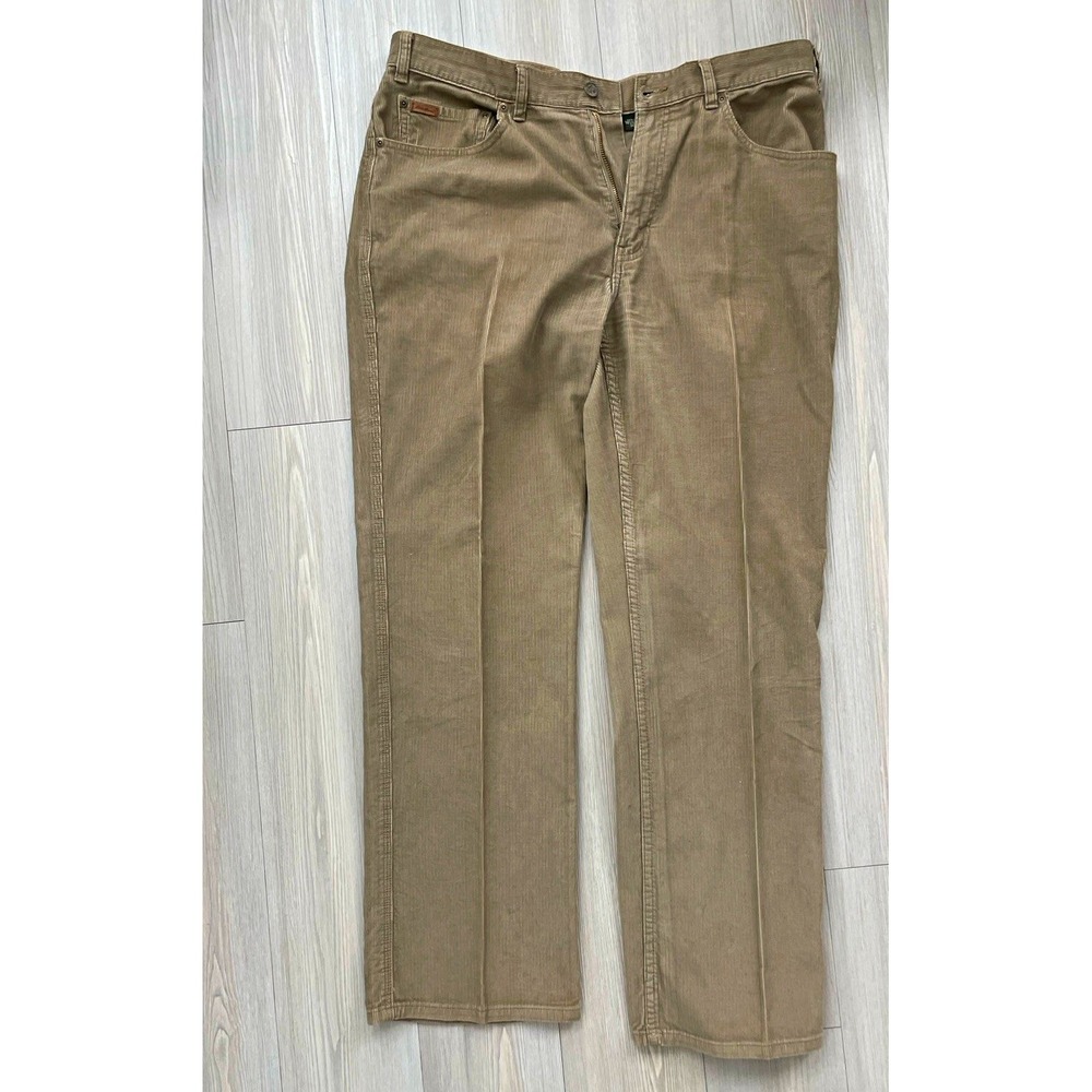 Eddie Bauer Men's Khaki Corduroy Cotton Straight Leg Pants Sz 36x32 Pleated Work
